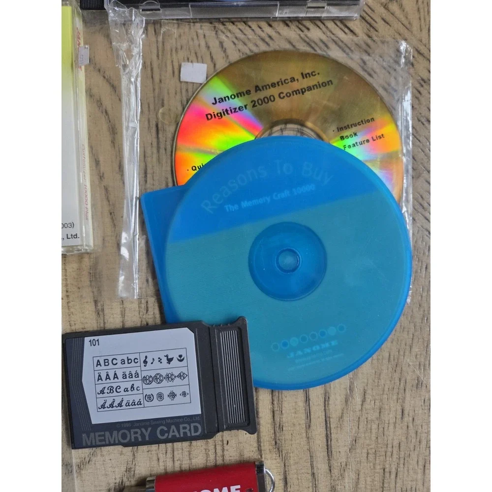Janome Software Memory Cards Lot Of 20 JANOME Items Customizer Digitizer Vintage